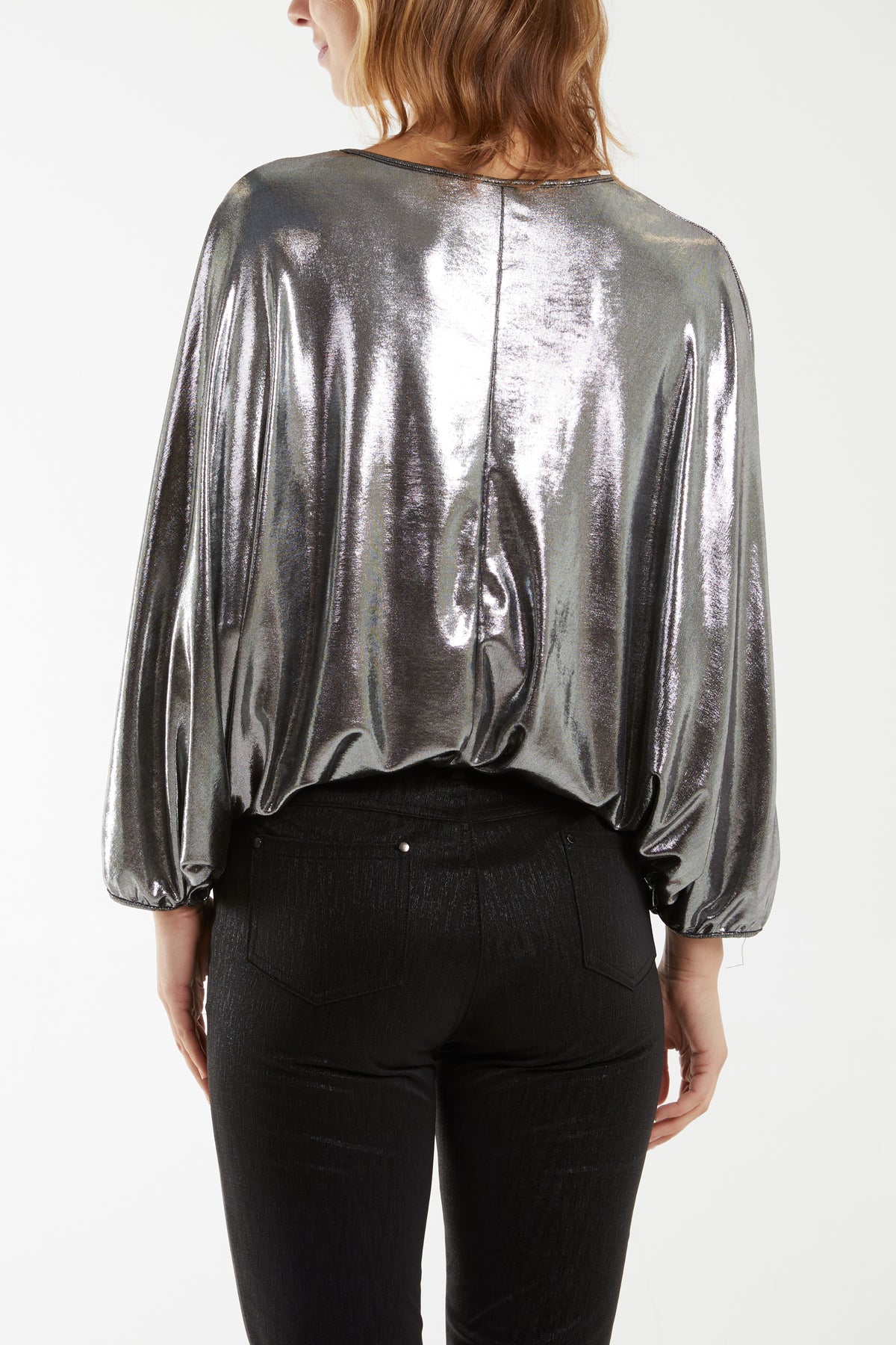 Metallic Batwing Bubble Hem Top