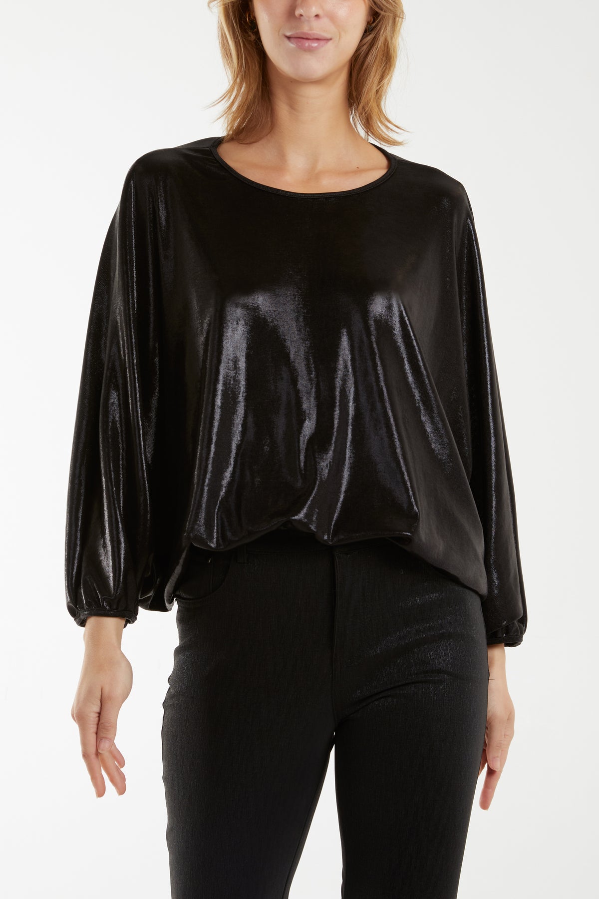 Metallic Batwing Bubble Hem Top