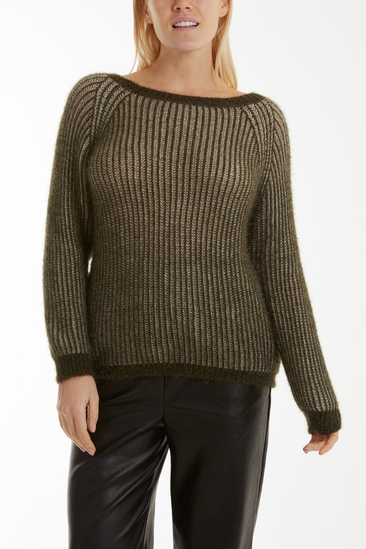 Soft Touch Two Tone Ribbed Jumper