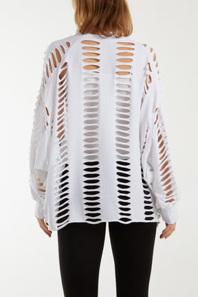 Distressed Cut Out Batwing Long Sleeve Top