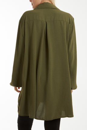 Front Flaps Long Sleeve Oversized Shirt