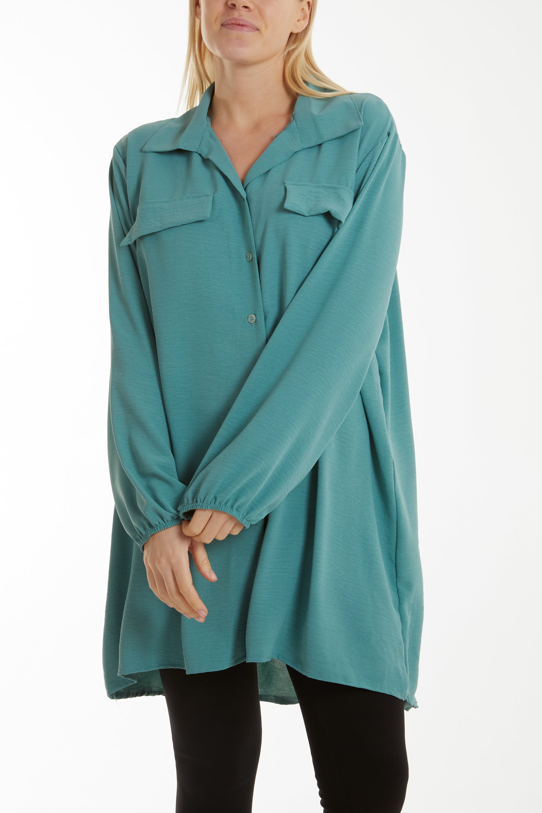 Front Flaps Long Sleeve Oversized Shirt