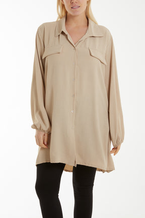 Front Flaps Long Sleeve Oversized Shirt