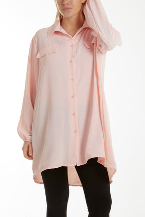 Front Flaps Long Sleeve Oversized Shirt