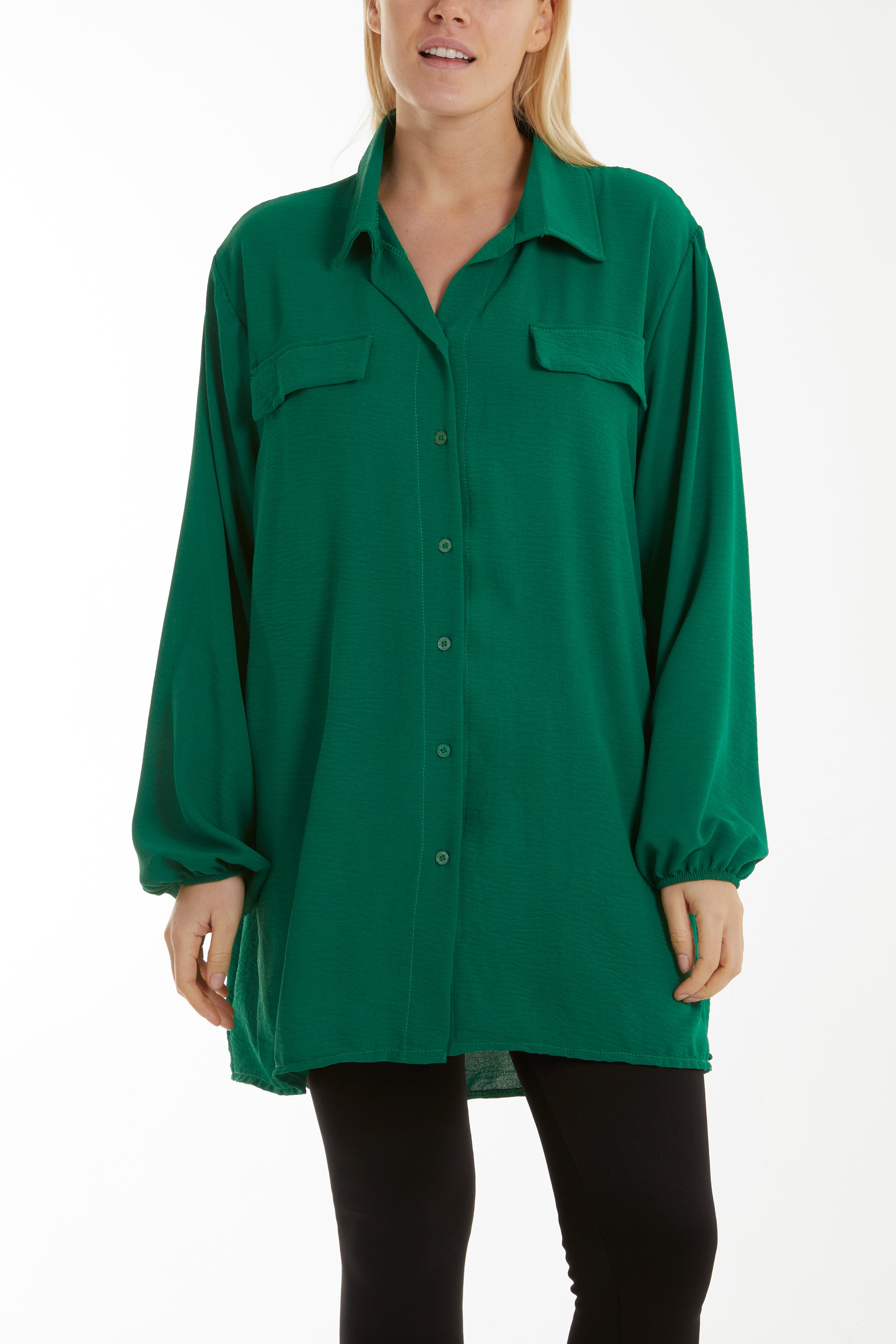 Front Flaps Long Sleeve Oversized Shirt