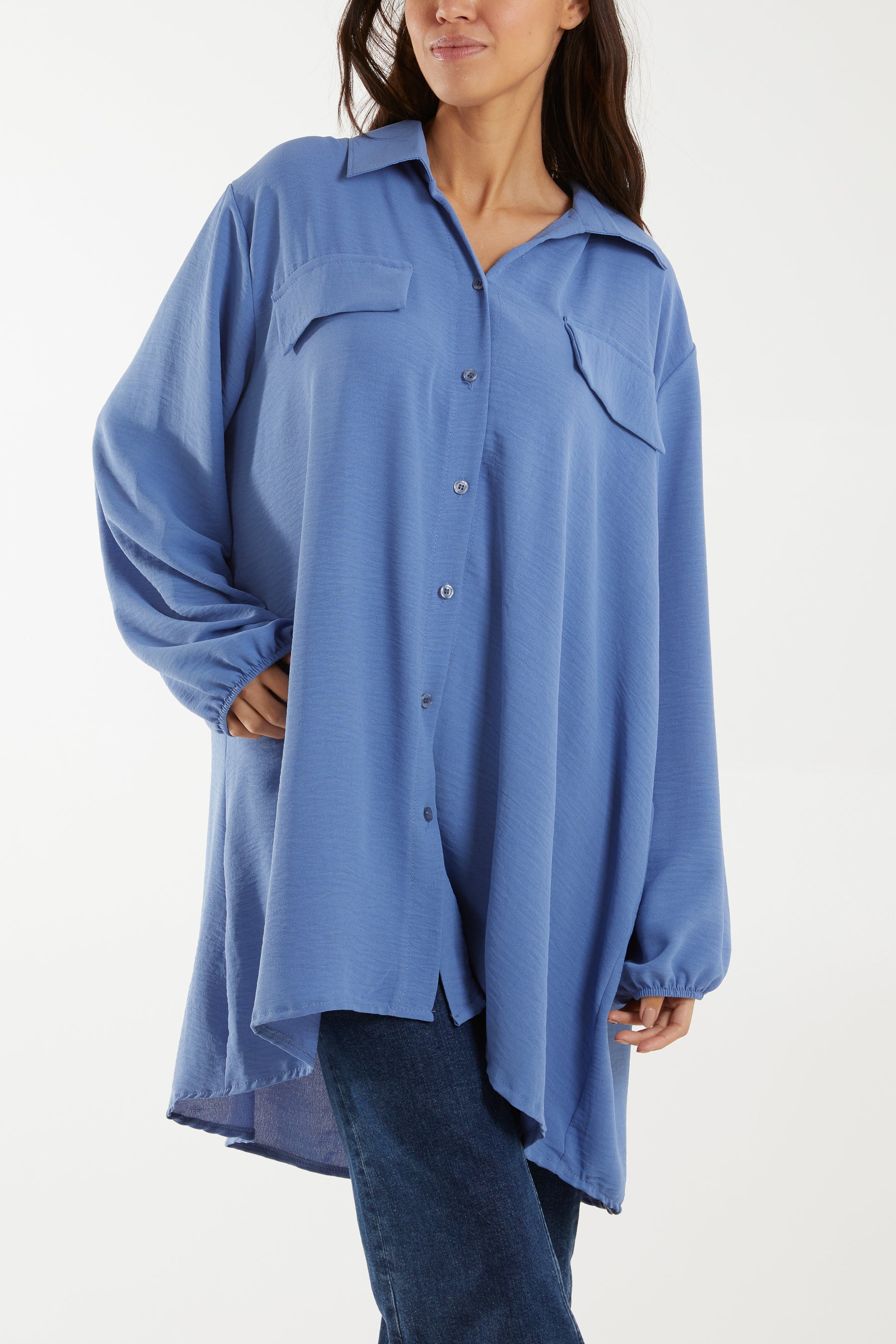 Front Flaps Long Sleeve Oversized Shirt