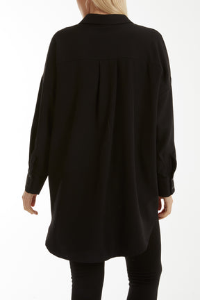 Front Flaps Long Sleeve Oversized Shirt