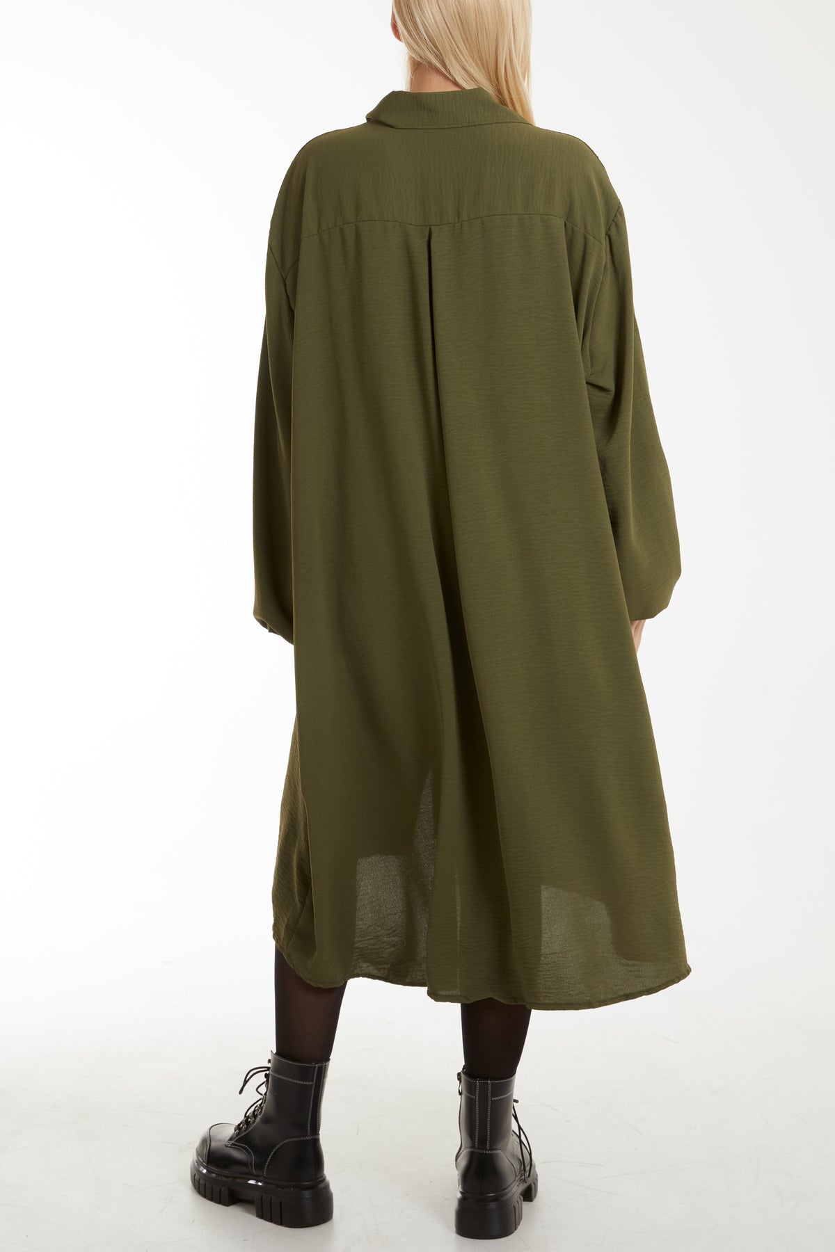 Front Flaps Long Sleeve Shirt Dress