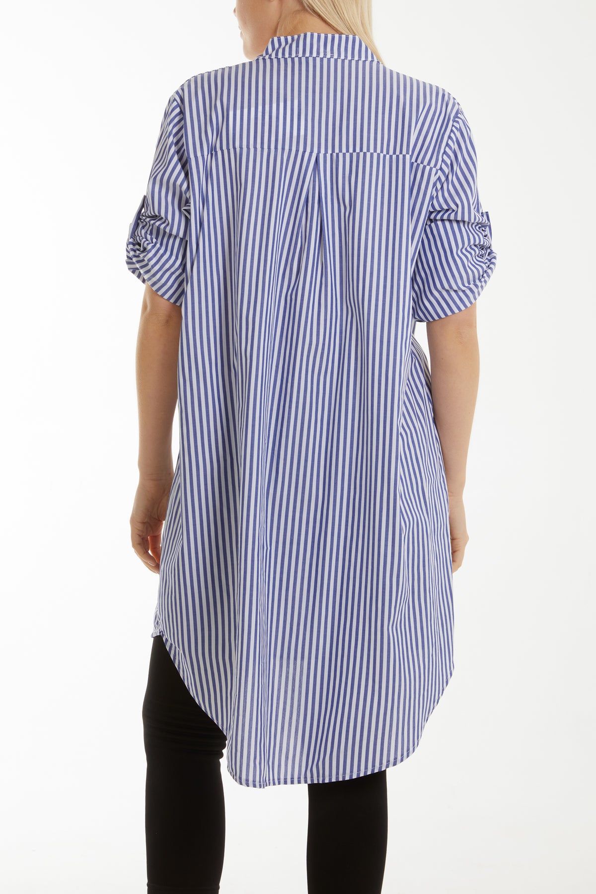 Collarless Striped Shirt Dress