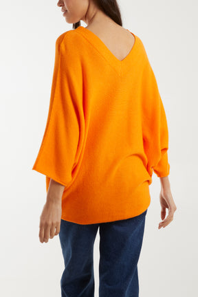 Double V Neck Soft Touch Batwing Jumper