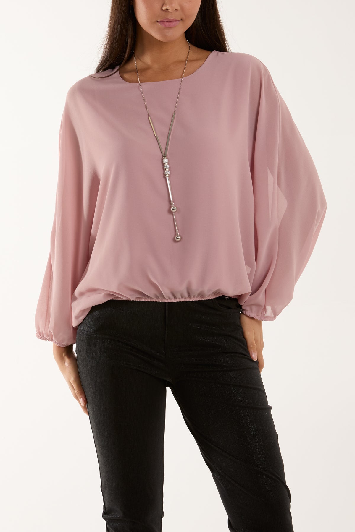 Necklace Batwing Bubble Hem Top