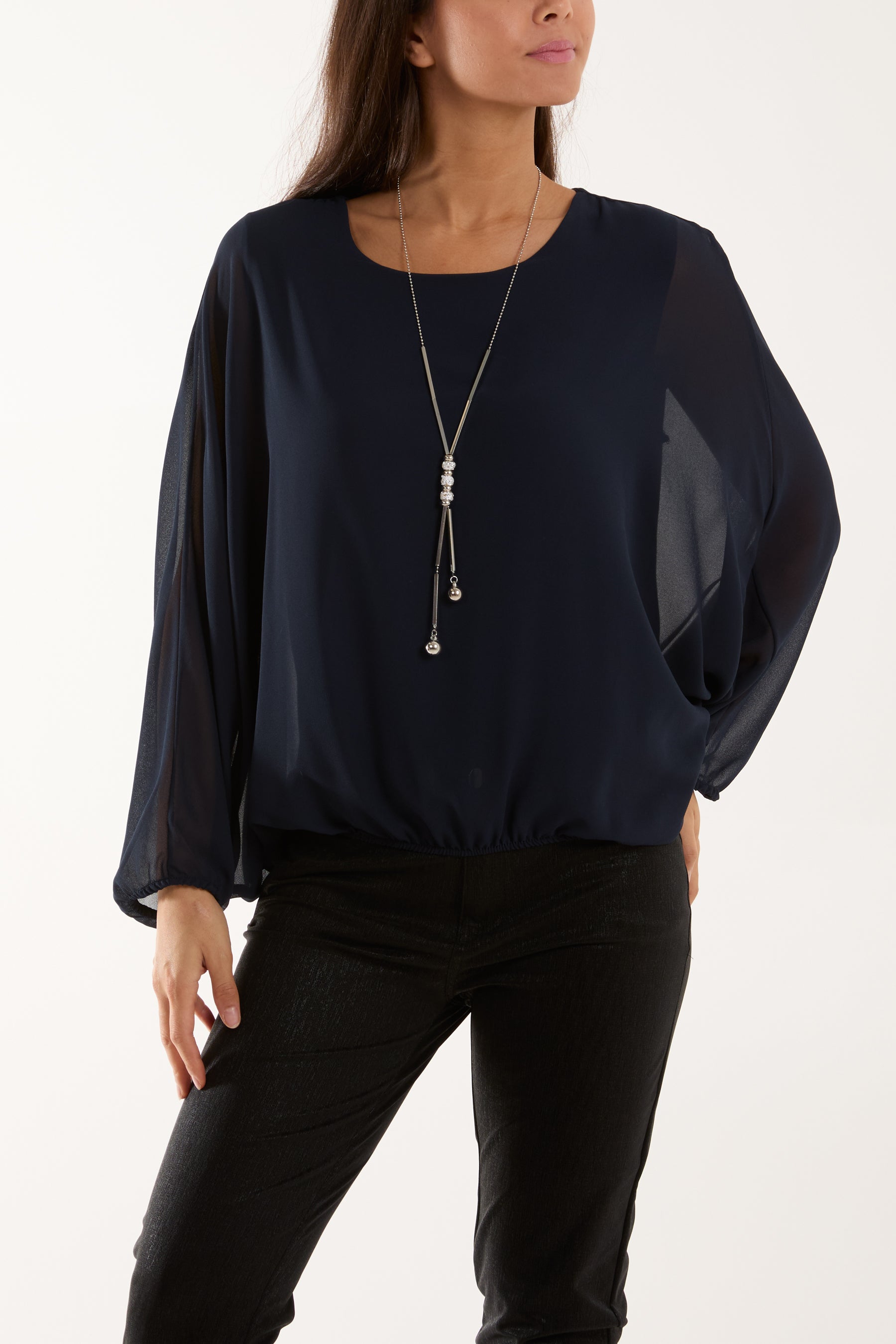 navy bubble hem top