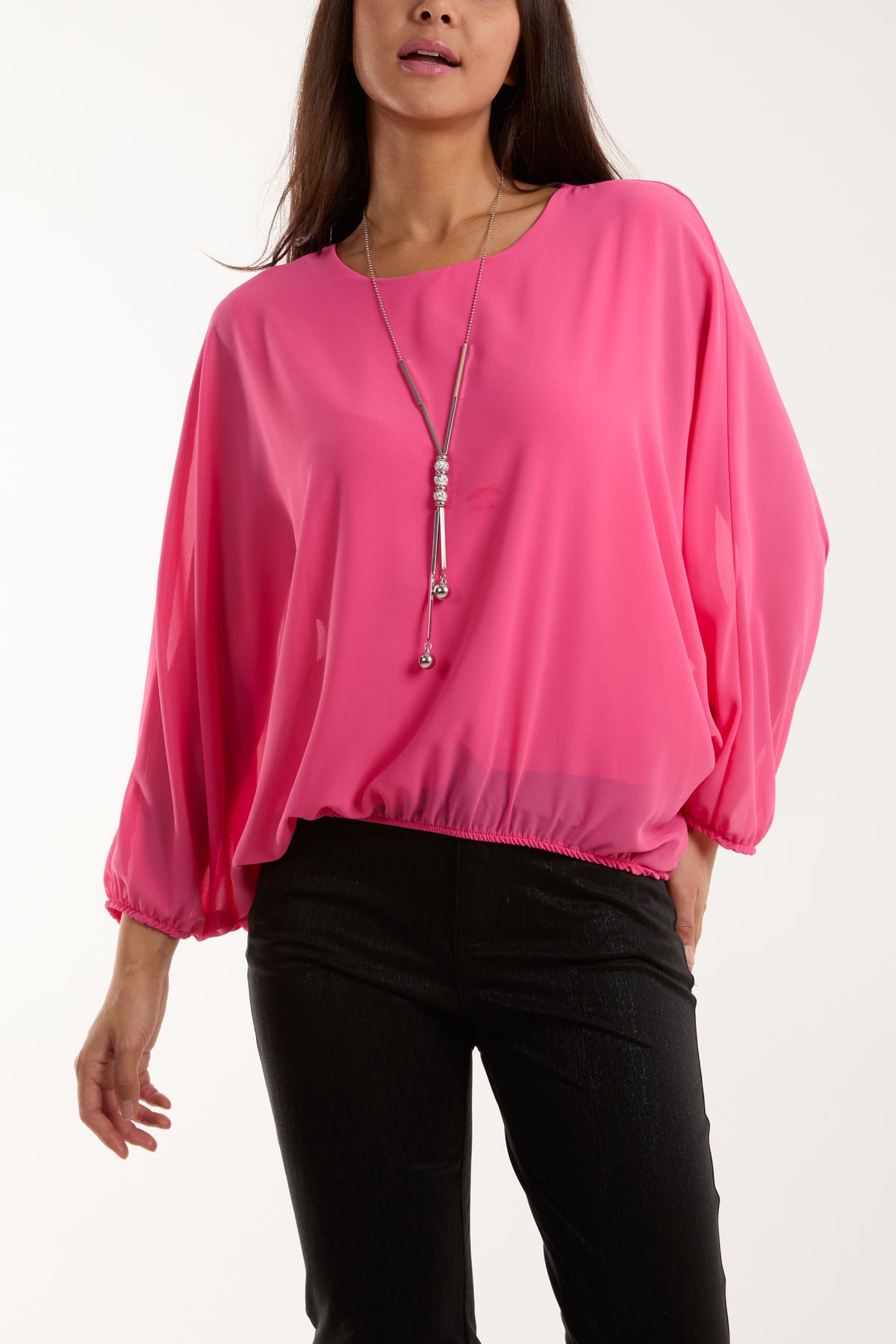 Necklace Batwing Bubble Hem Top