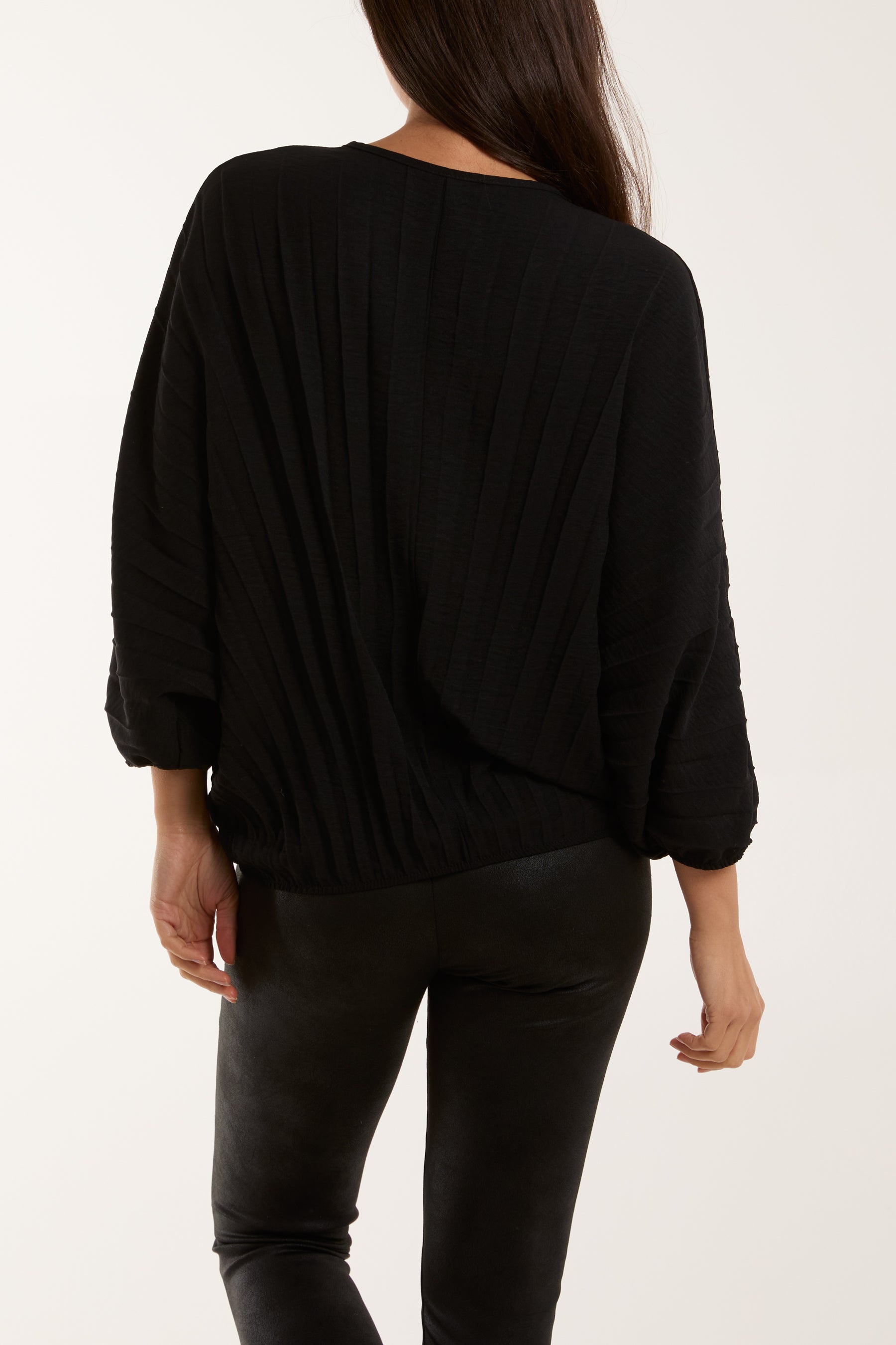 Pleated Bubble Hem Batwing Top