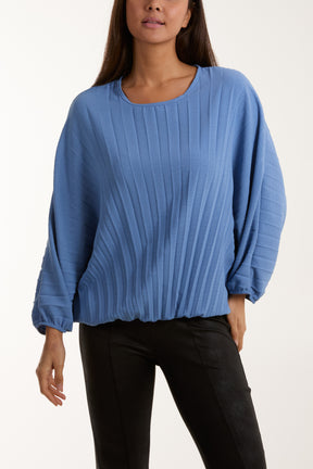 Pleated Bubble Hem Batwing Top