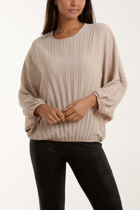 Pleated Bubble Hem Batwing Top