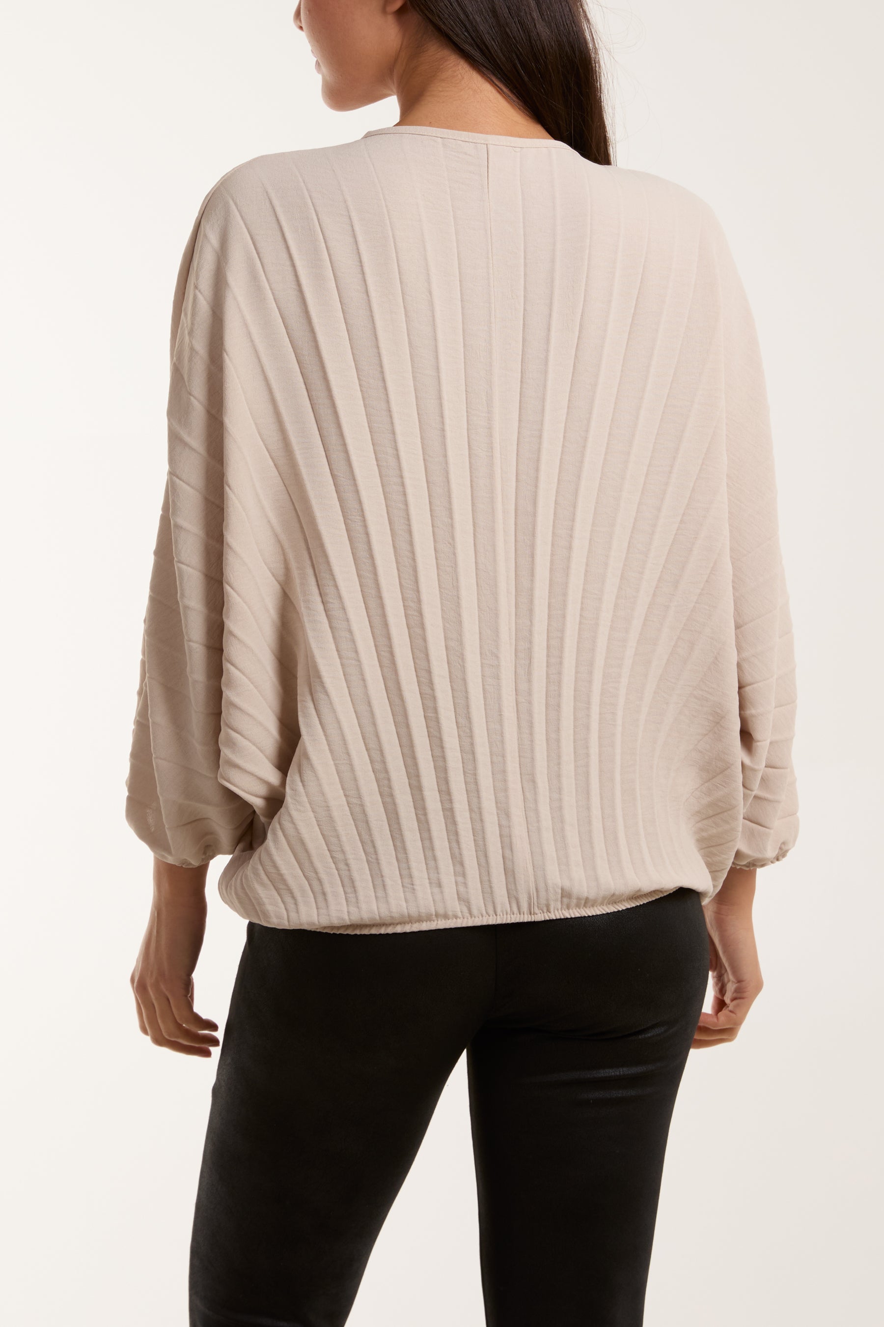 Pleated Bubble Hem Batwing Top