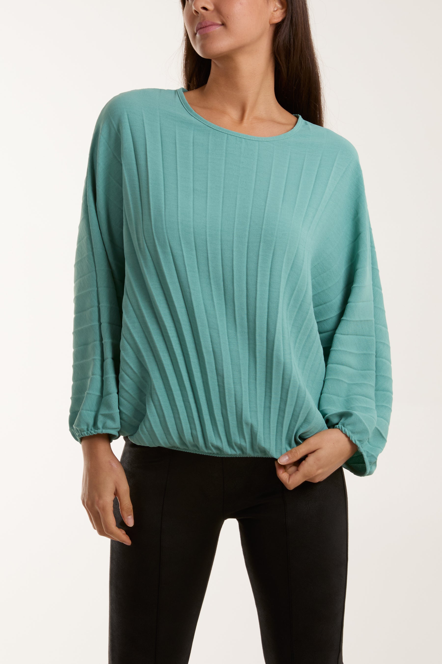 Pleated Bubble Hem Batwing Top