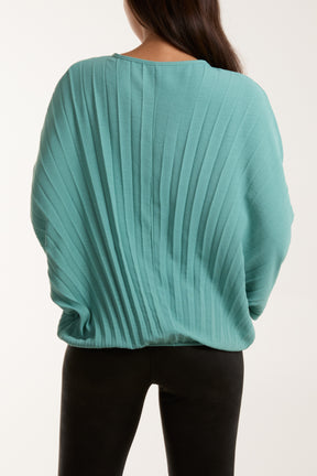 Pleated Bubble Hem Batwing Top