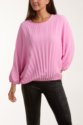 Pleated Bubble Hem Batwing Top