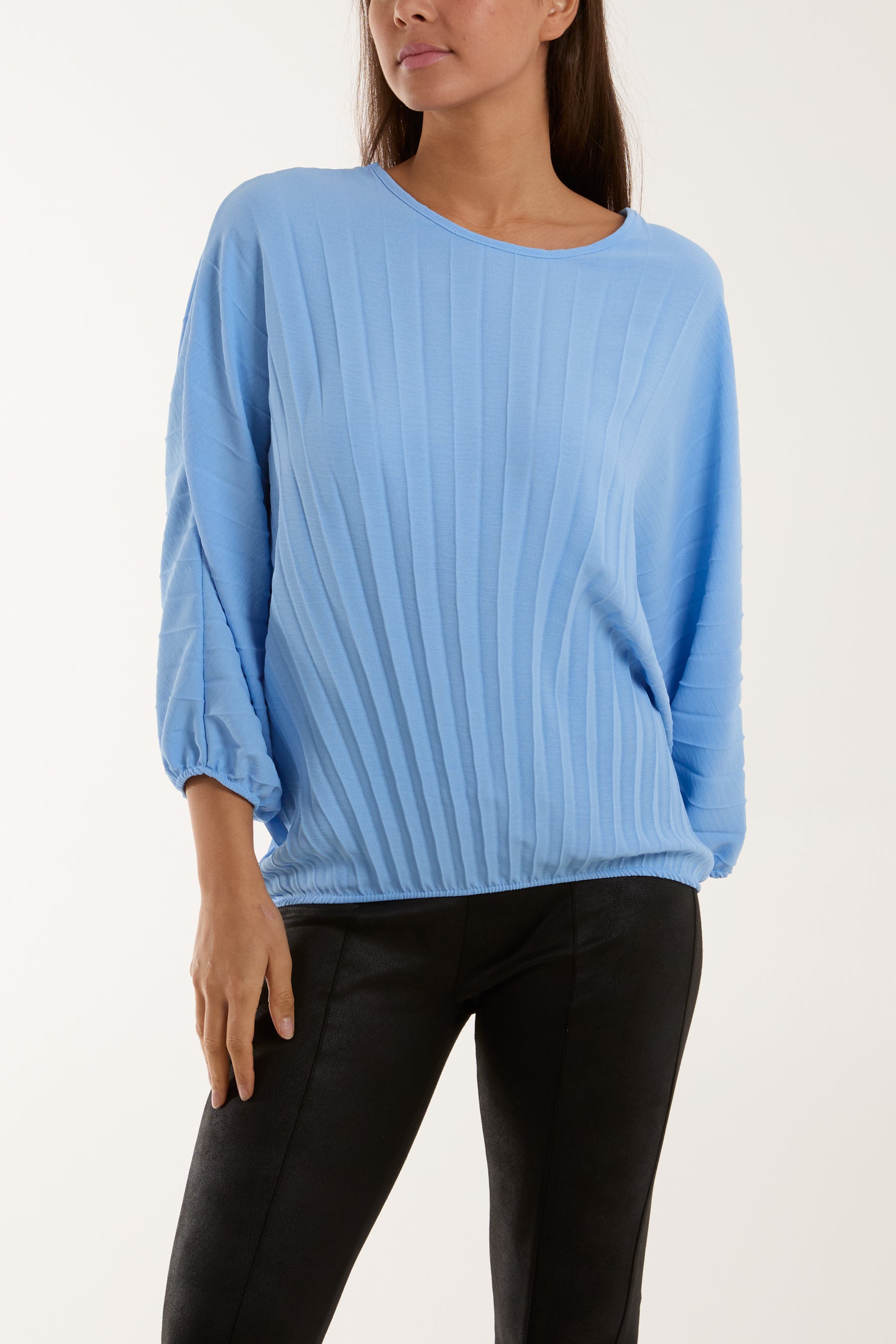 Pleated Bubble Hem Batwing Top