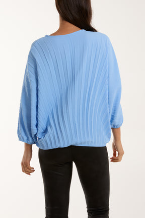 Pleated Bubble Hem Batwing Top