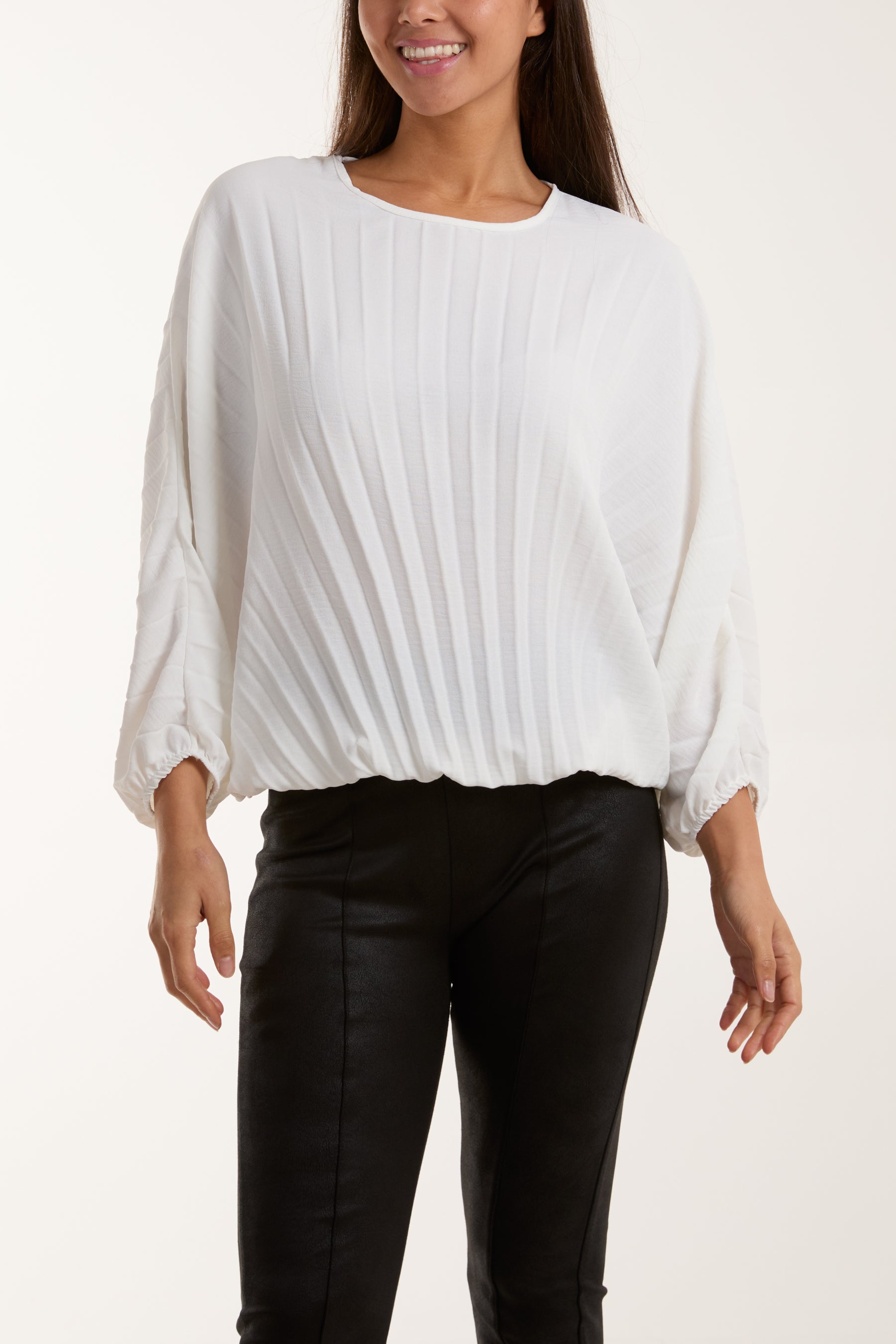 Pleated Bubble Hem Batwing Top