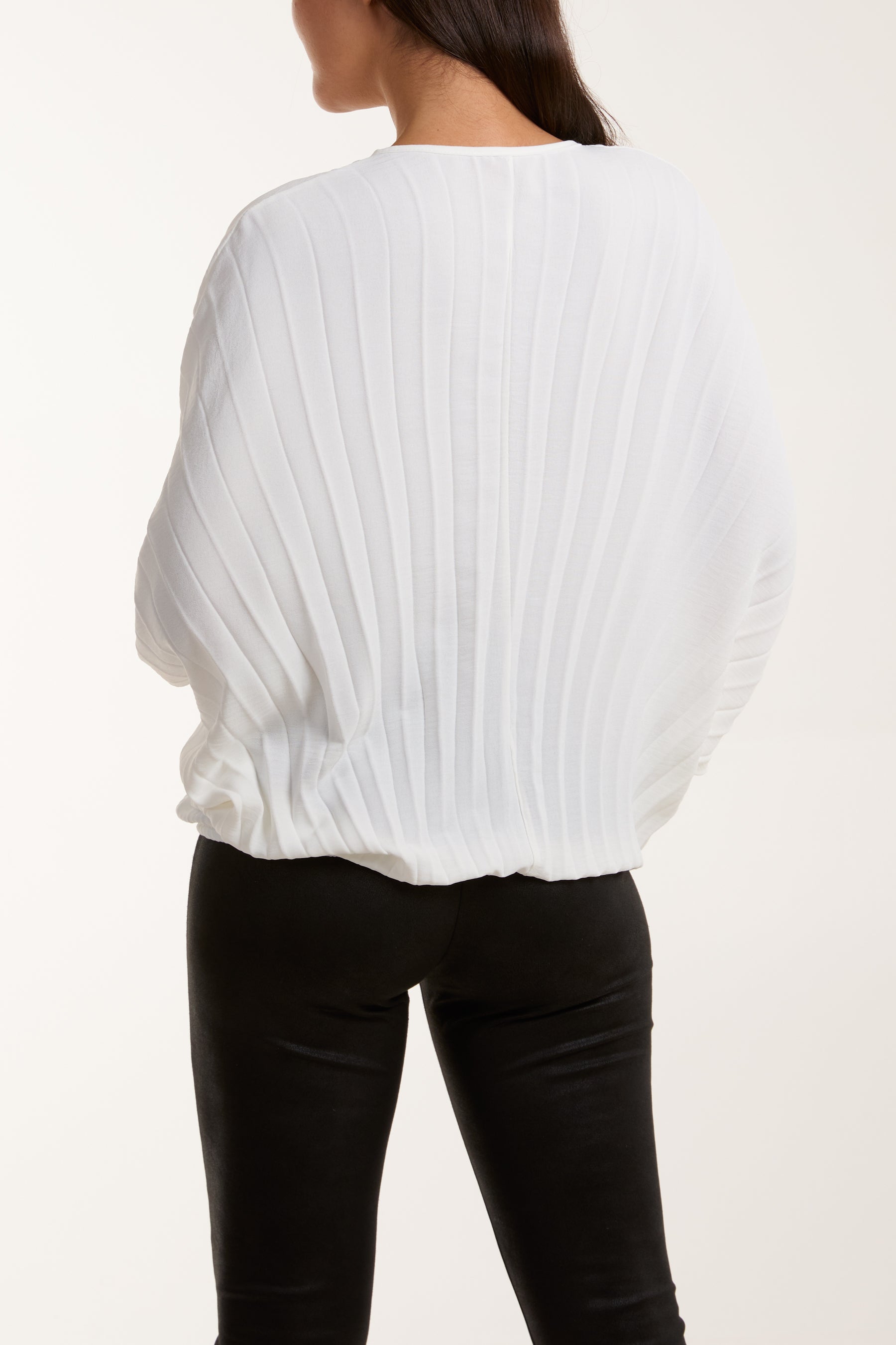 Pleated Bubble Hem Batwing Top