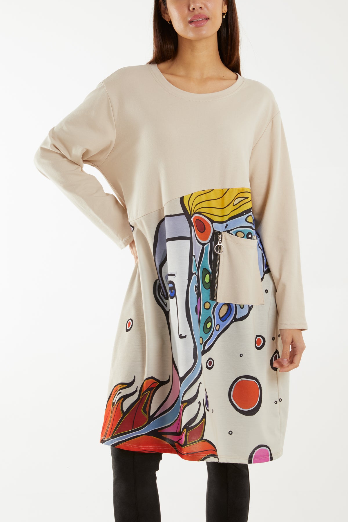 Surreal Print Contrast Mini Dress/Longline Top