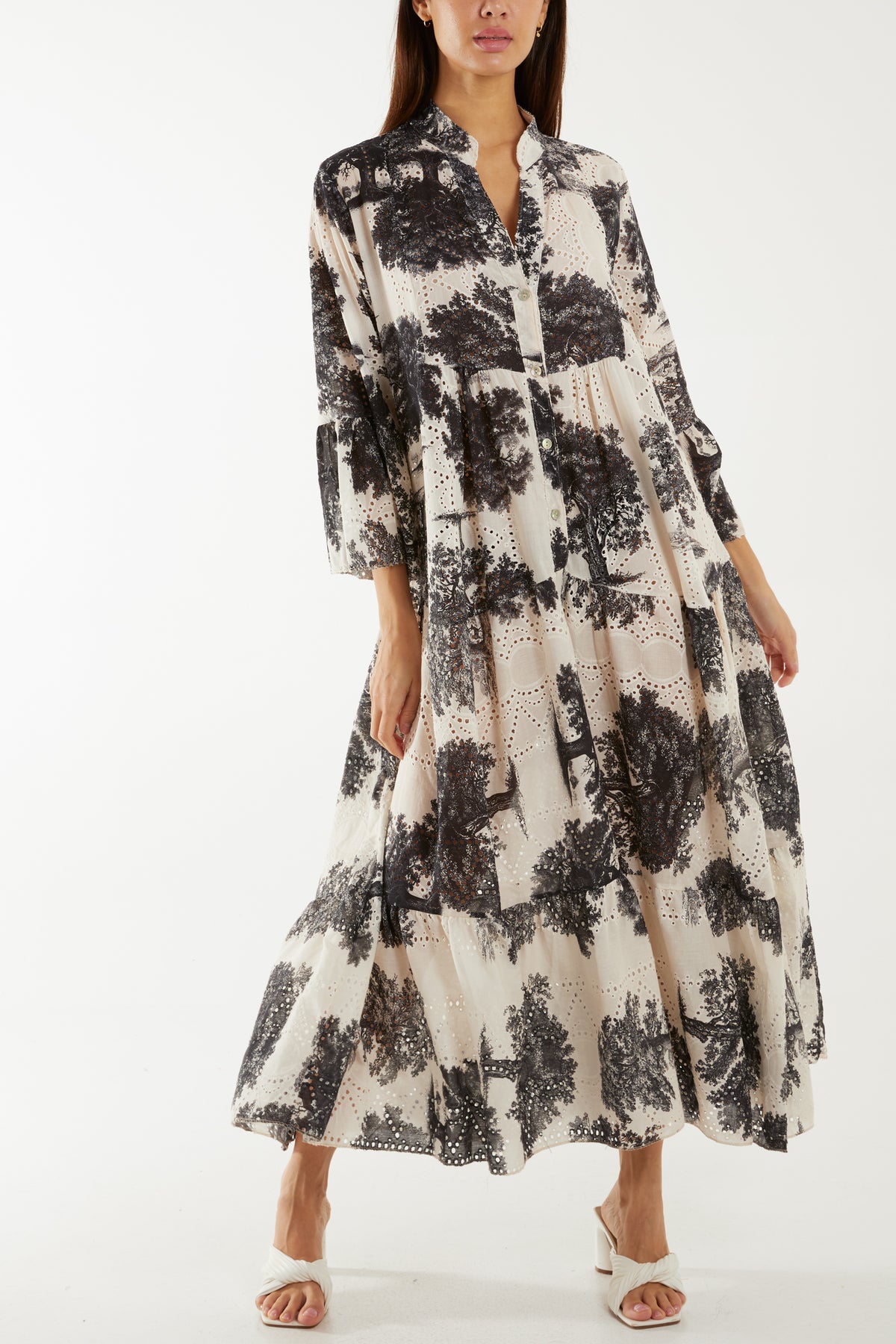 Broderie Anglaise Trees Tiered Maxi Dress