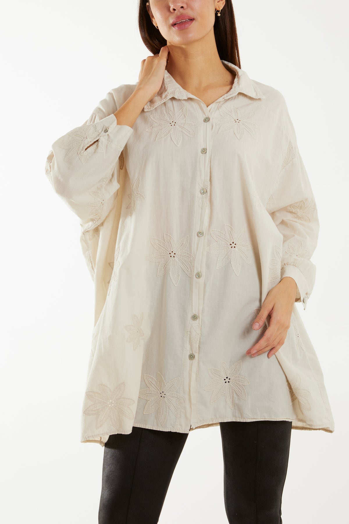 Embroidered Lily Flower Cotton Shirt