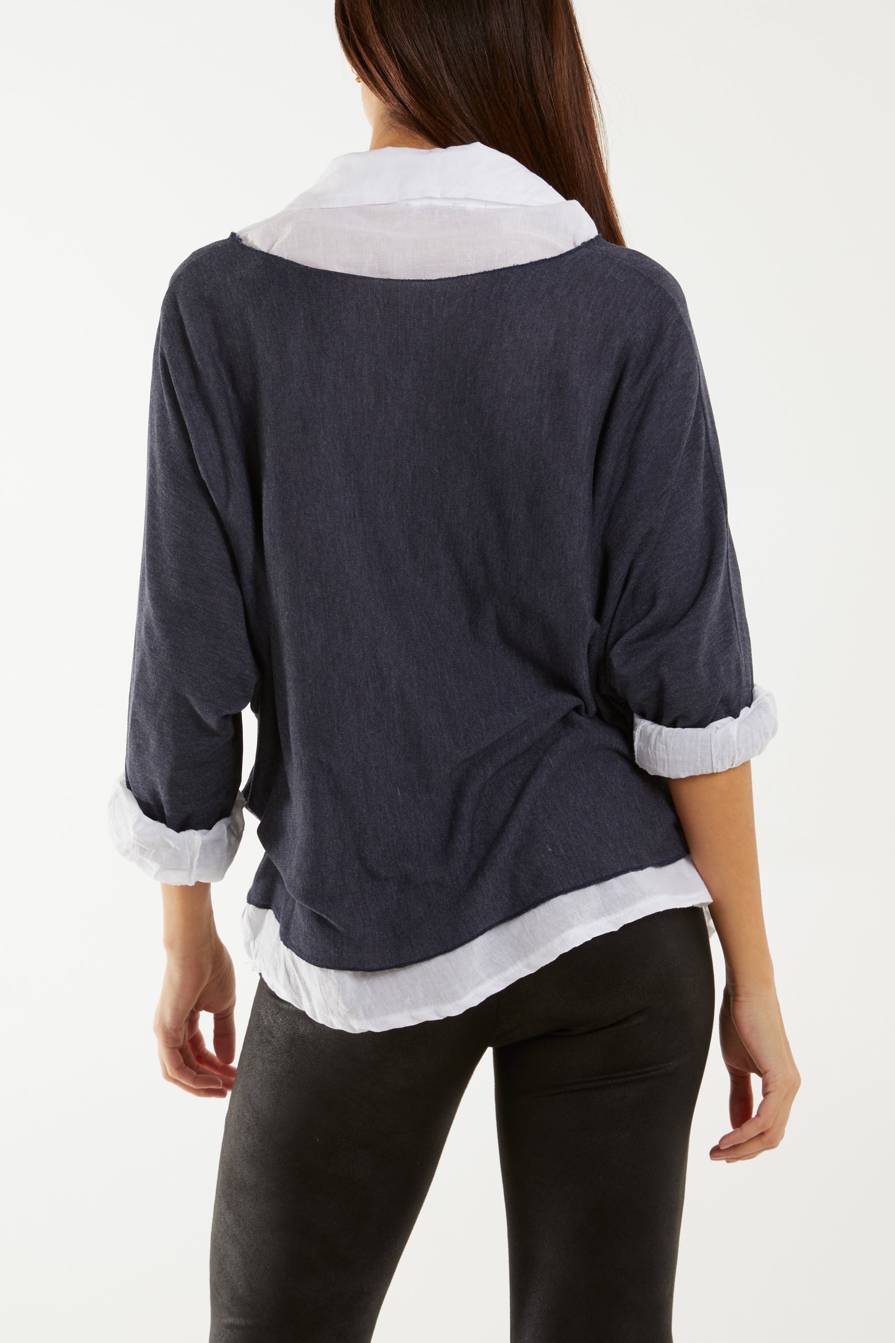 Double Layer Fine Knit and Cotton Shirt