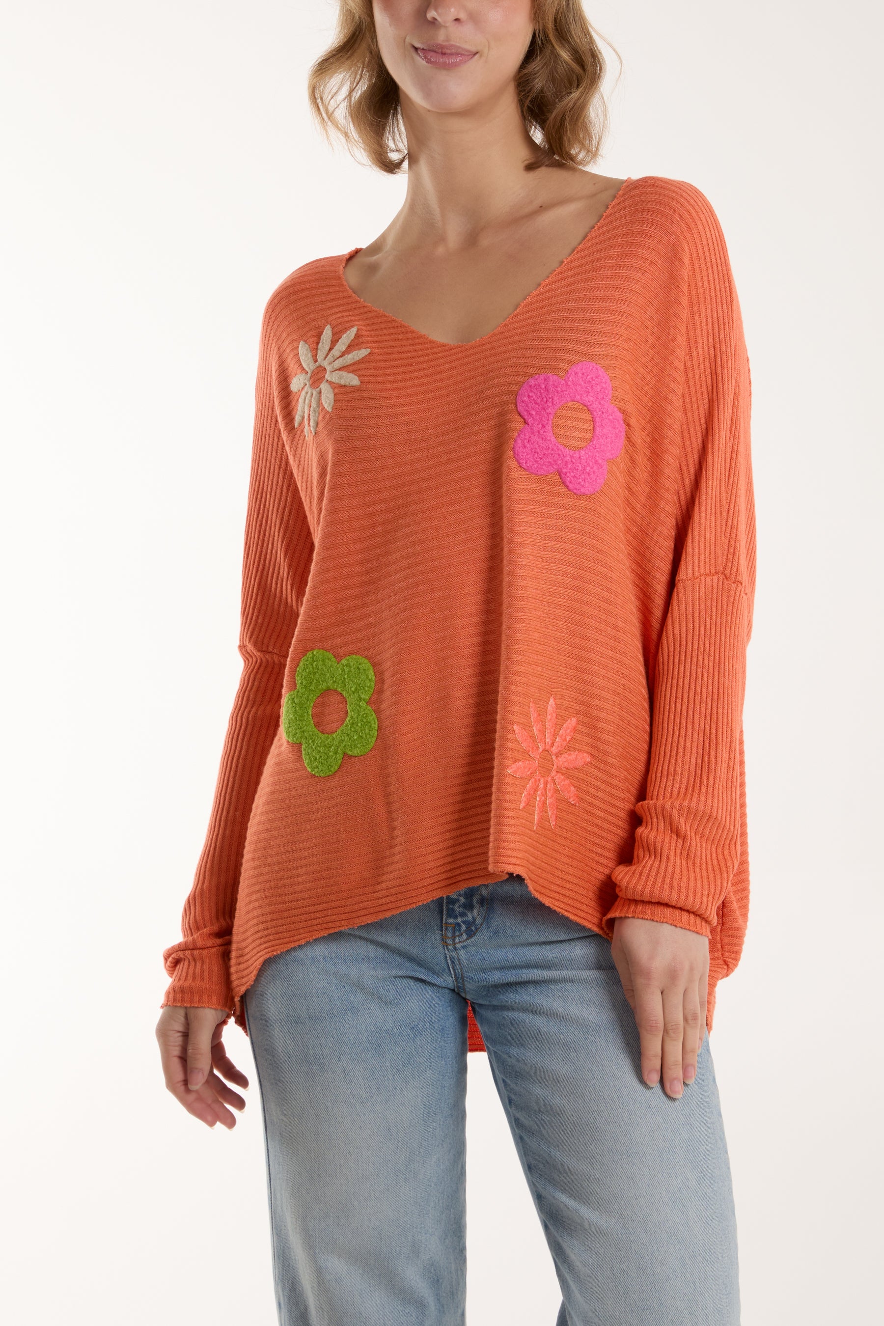 Wool Blend Floral Ribbed Knit Jumper