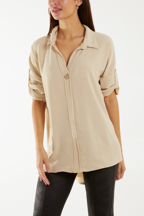 Open Collar Wooden Button Blouse