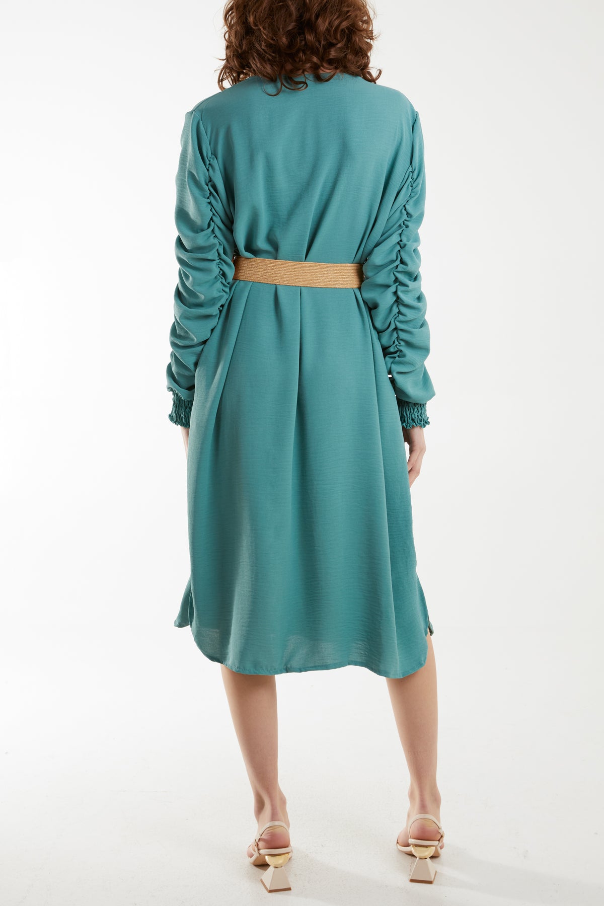 Ruffle Sleeve Pelted Midi Dress