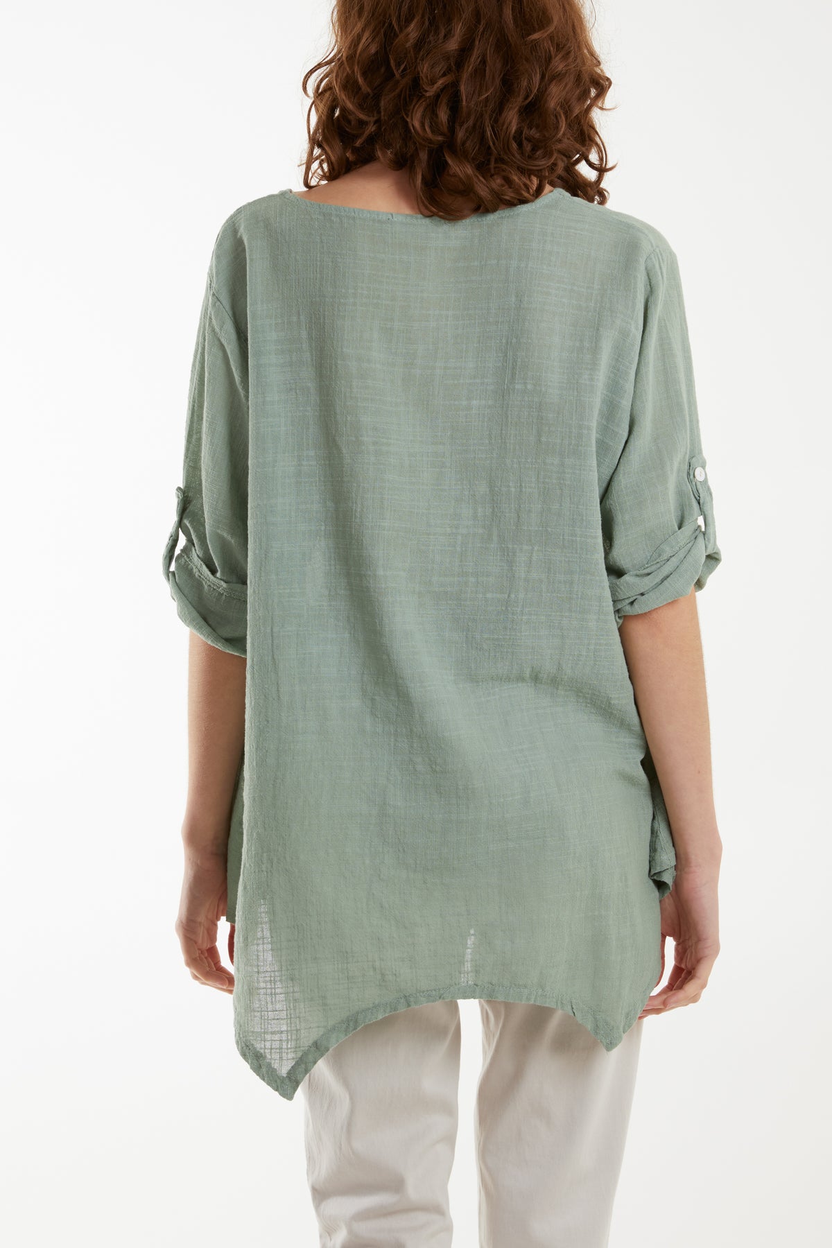 Pure Cotton Asymmetric Hem Pocket Top