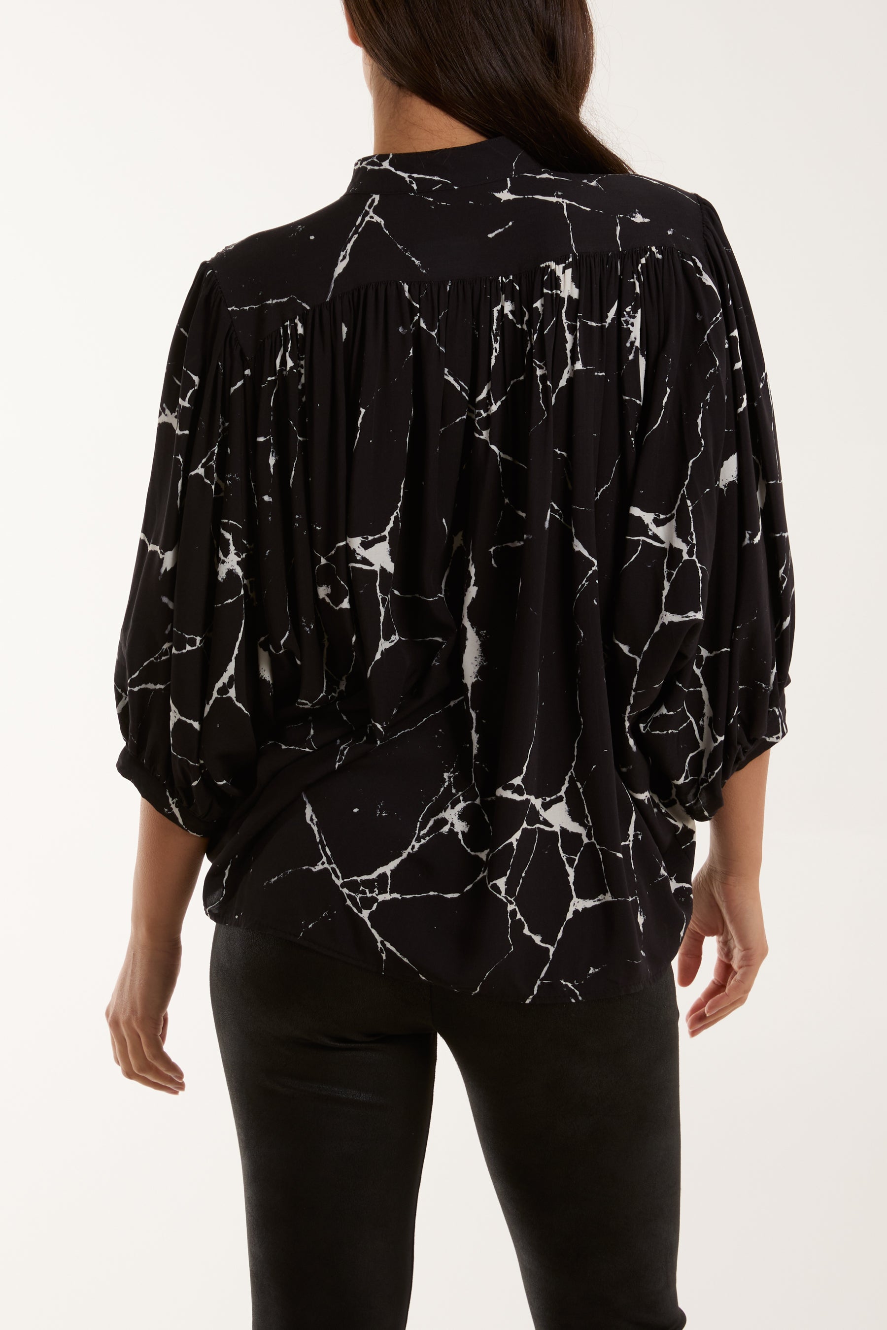 Marble Print Batwing Sleeve Blouse