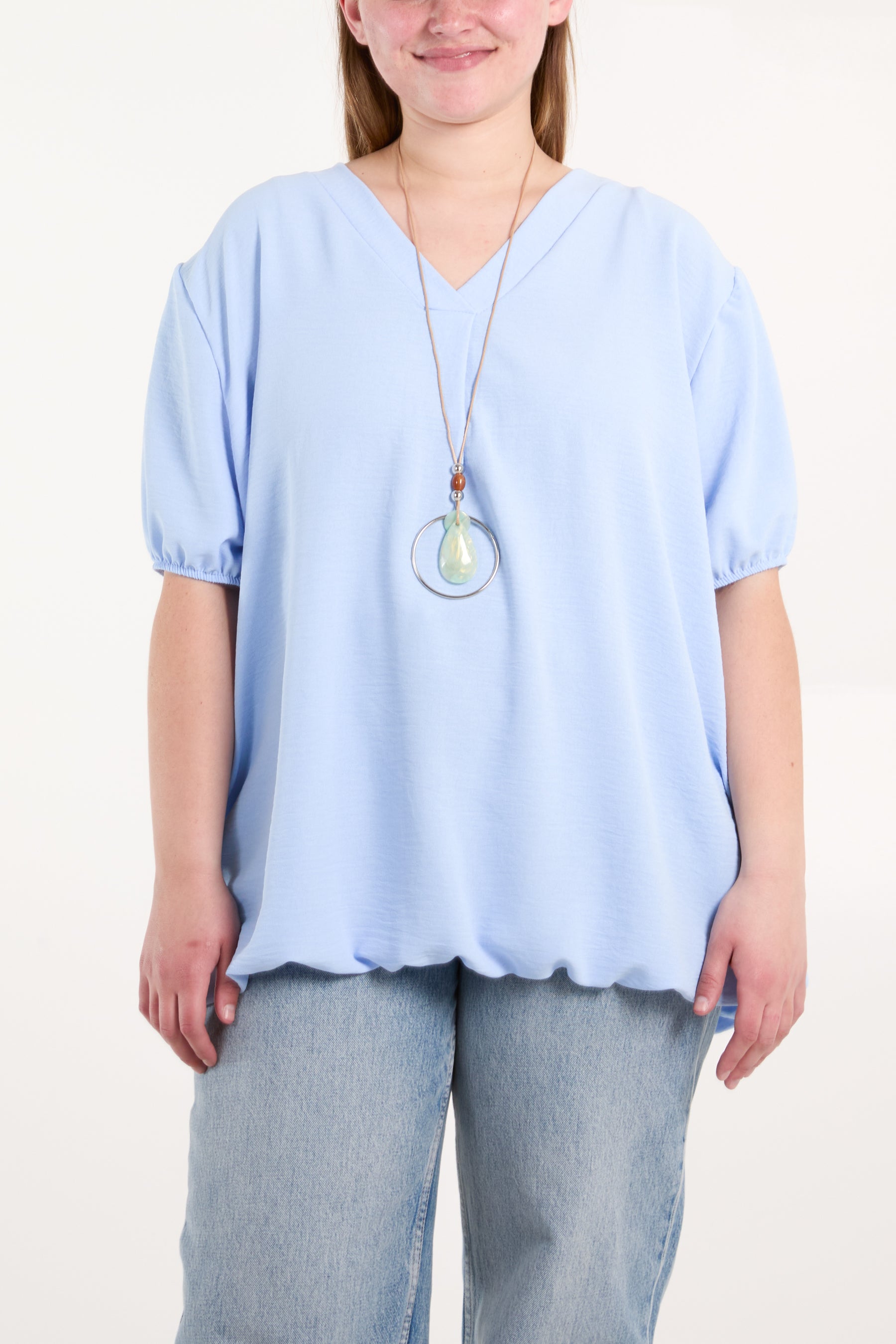 Necklace V-neck Bubble Hem Top