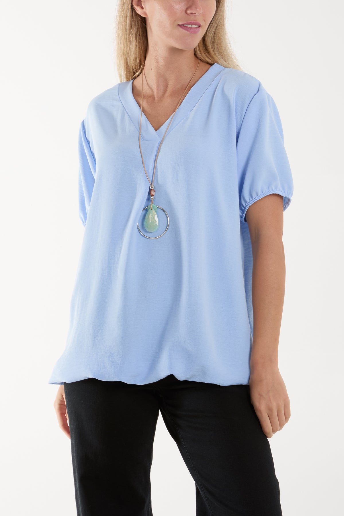 Necklace V-neck Bubble Hem Top