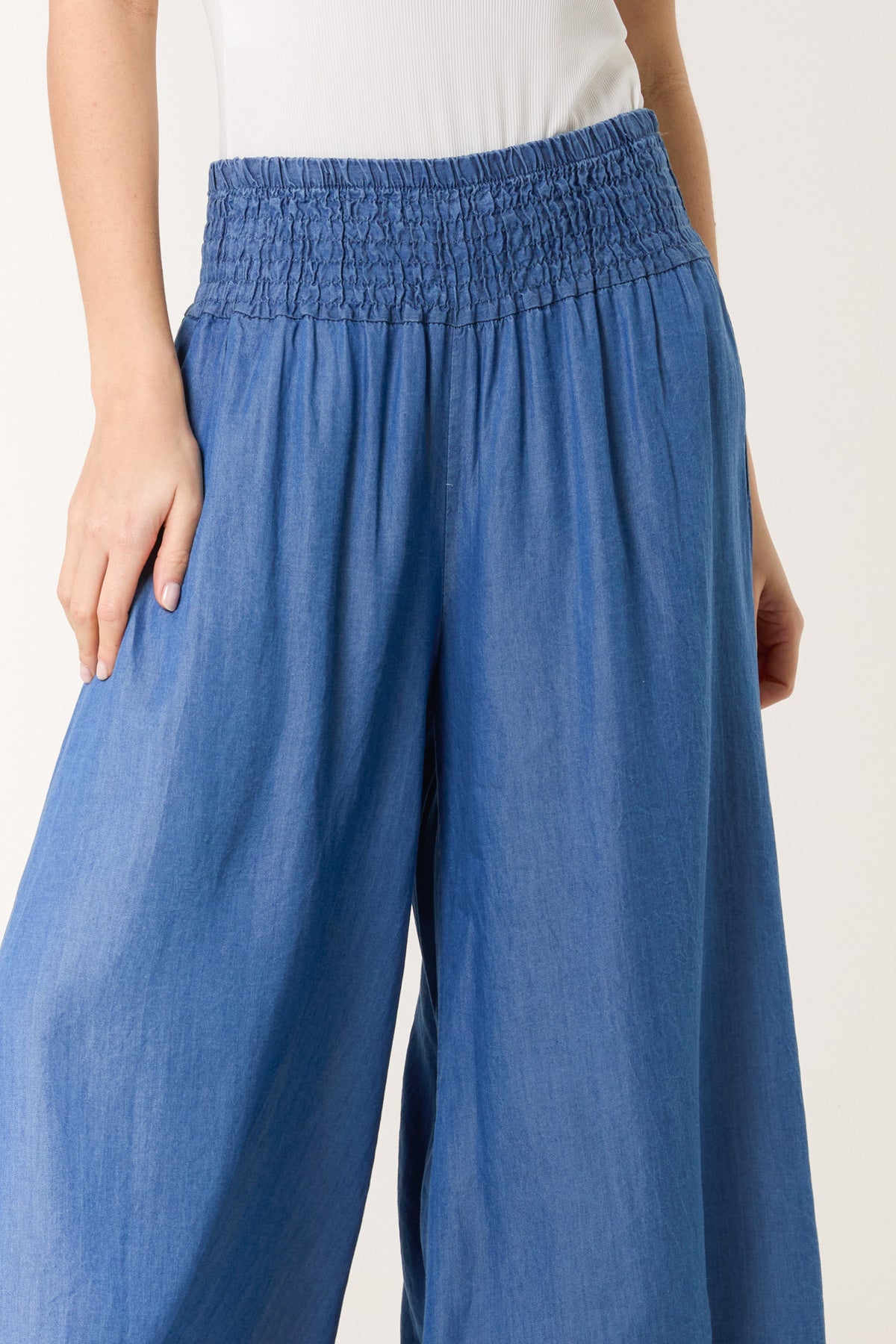 Wide Leg Denim Pocket Trousers