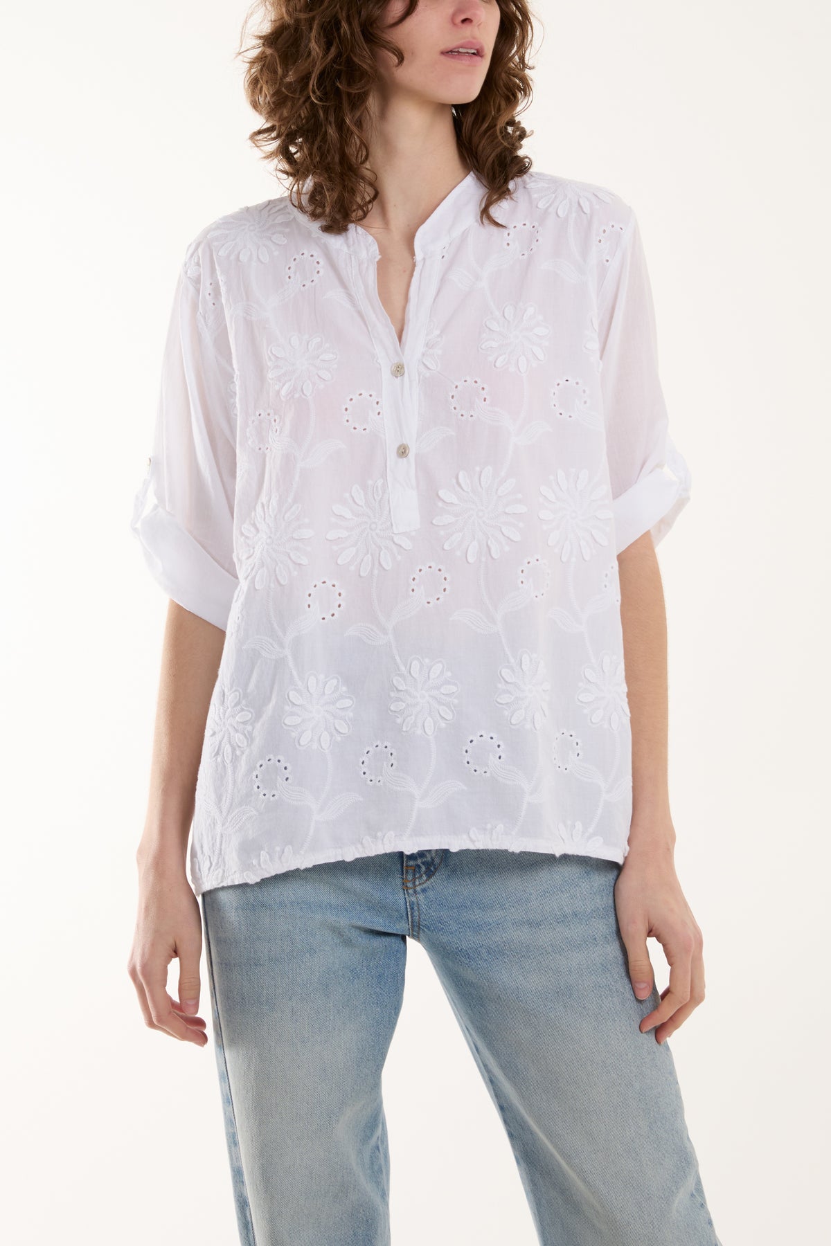Broderie Anglaise Flower Cotton Blouse