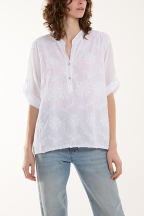 Broderie Anglaise Flower Cotton Blouse