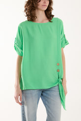 Two Button Front Knot Short Sleeve Top