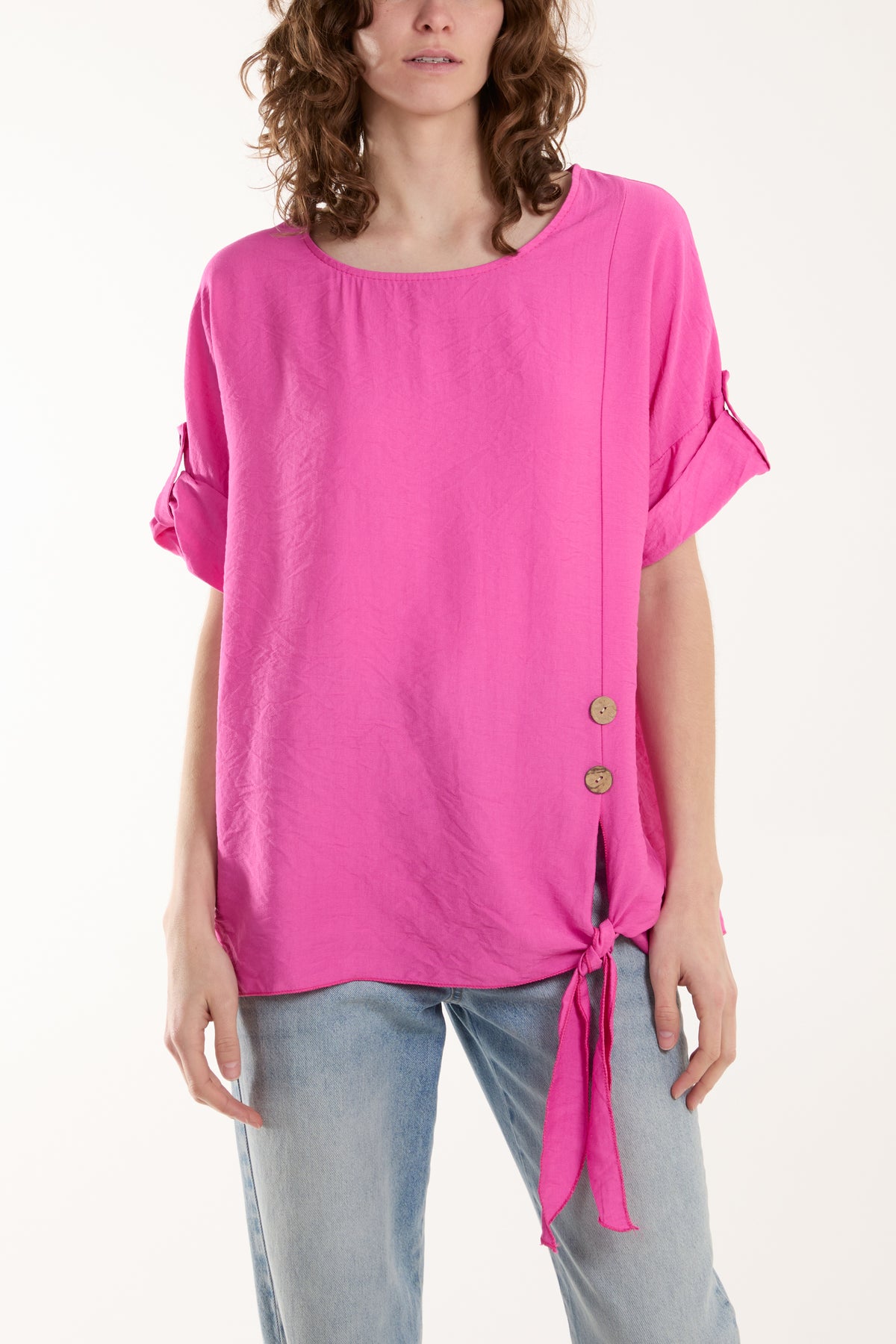 Two Button Front Knot Short Sleeve Top