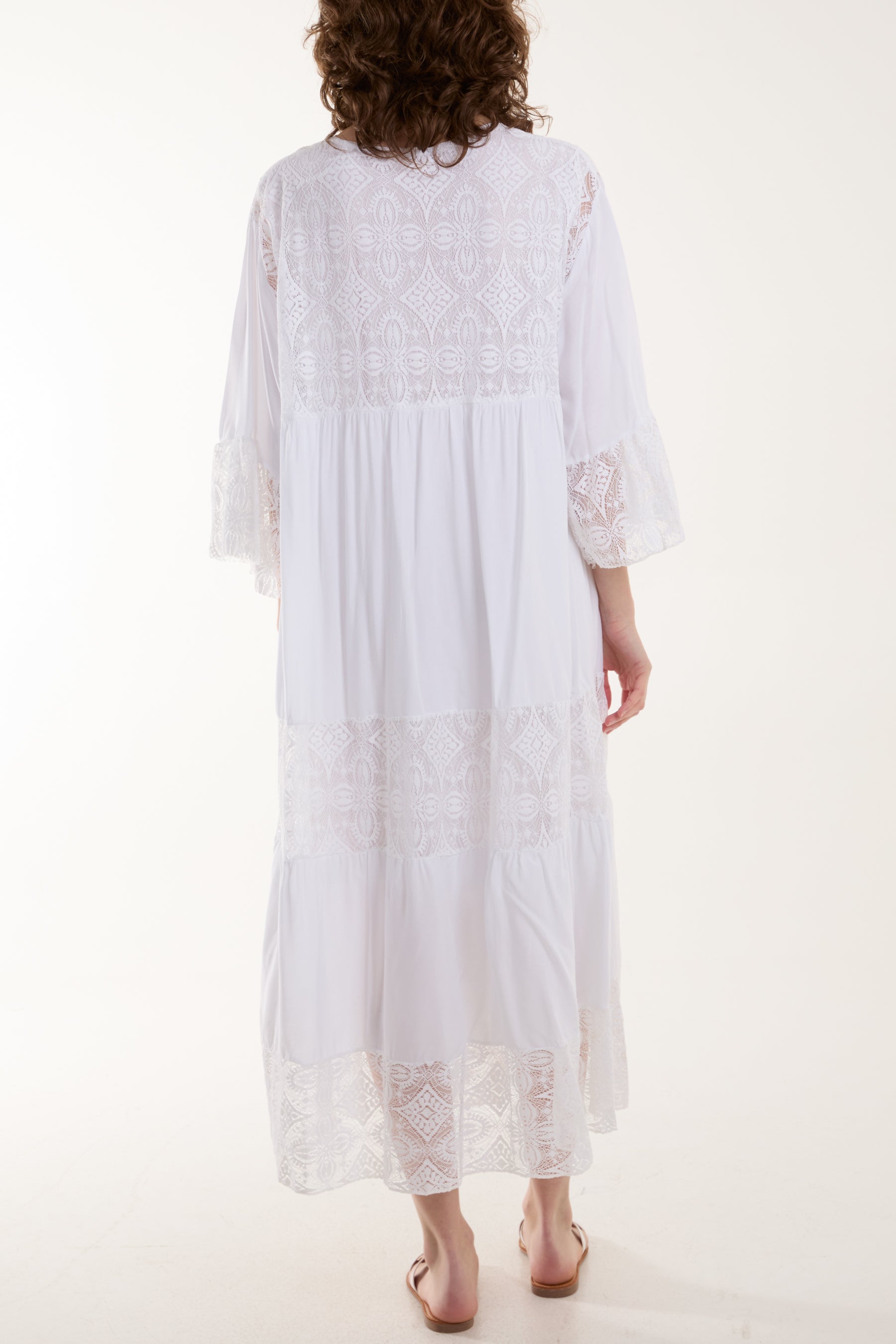 Lace Smock Tiered Midi Dress