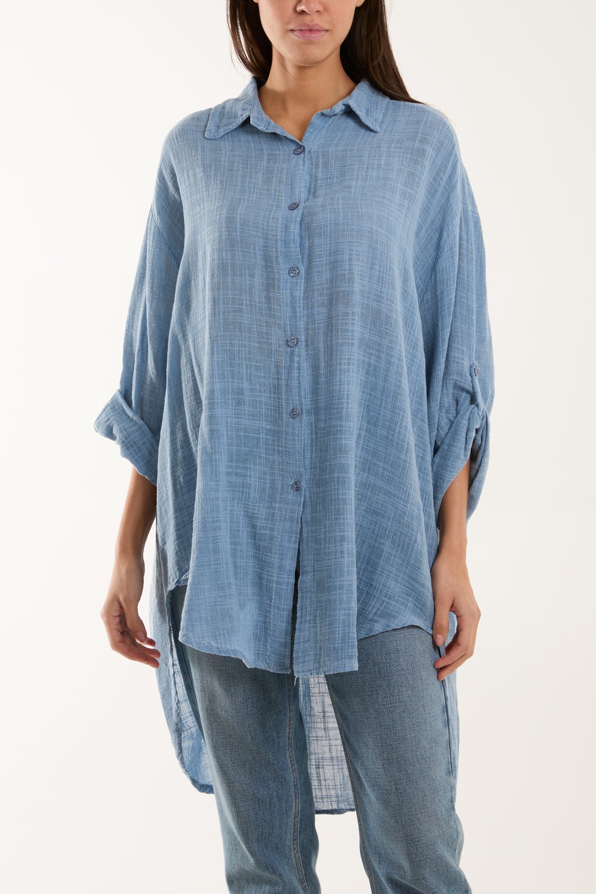Linen Blend Oversized Acid Wash Shirt