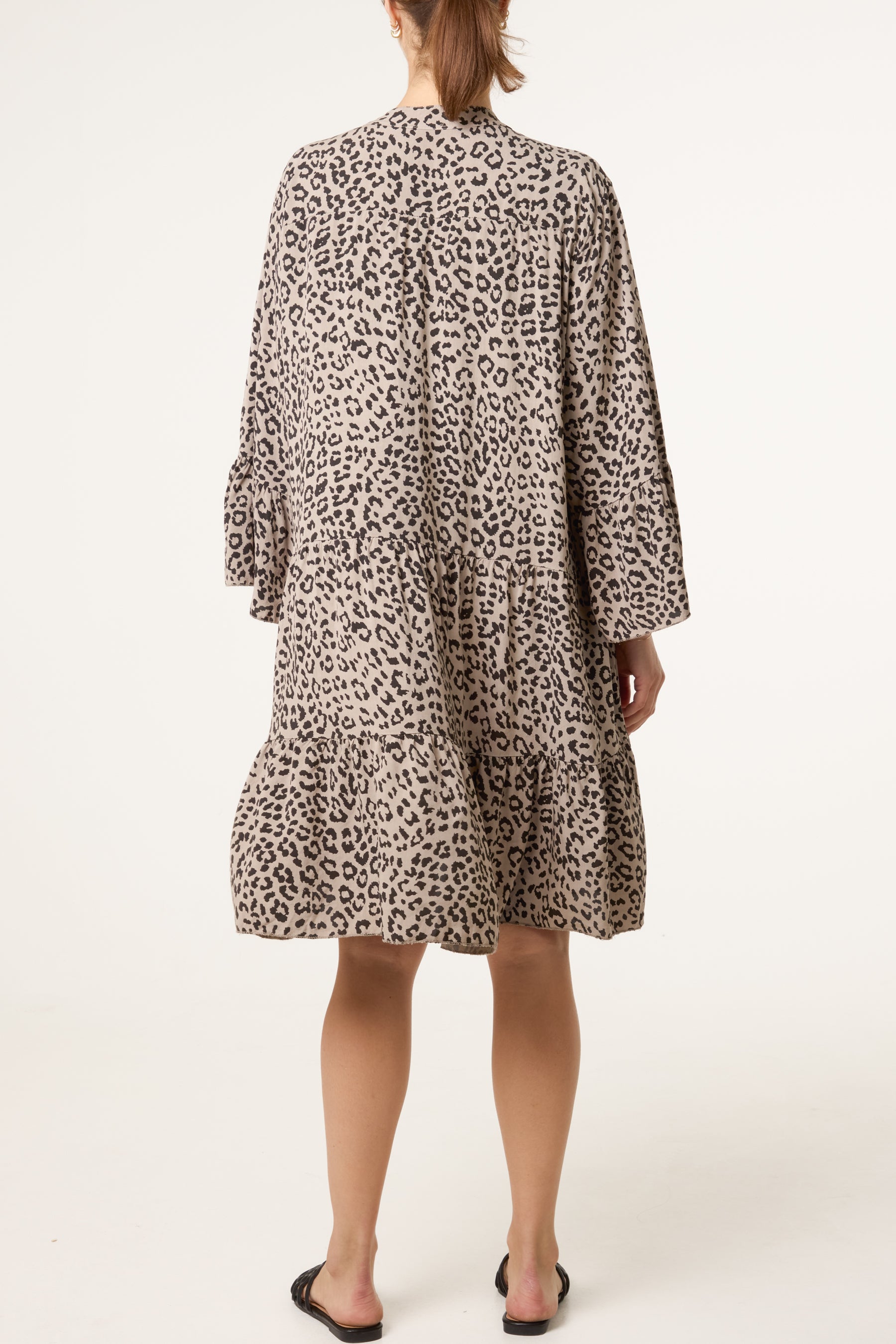 Leopard Print Long Sleeve Tiered Mini Dr