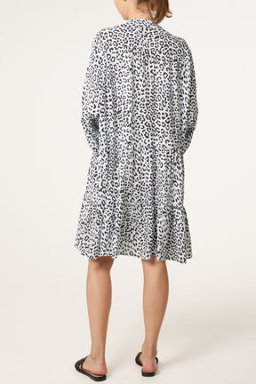 Leopard Print Long Sleeve Tiered Mini Dr