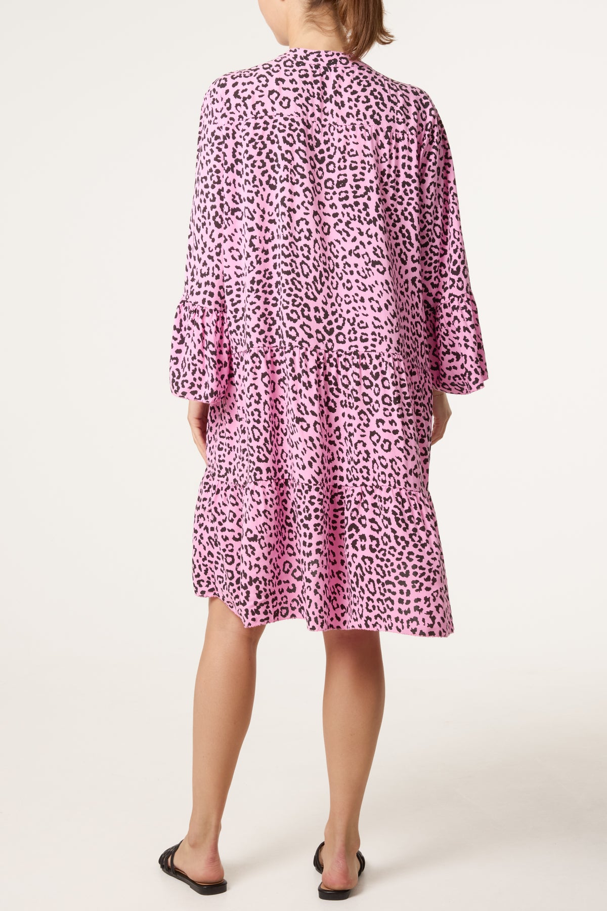 Leopard Print Long Sleeve Tiered Mini Dr