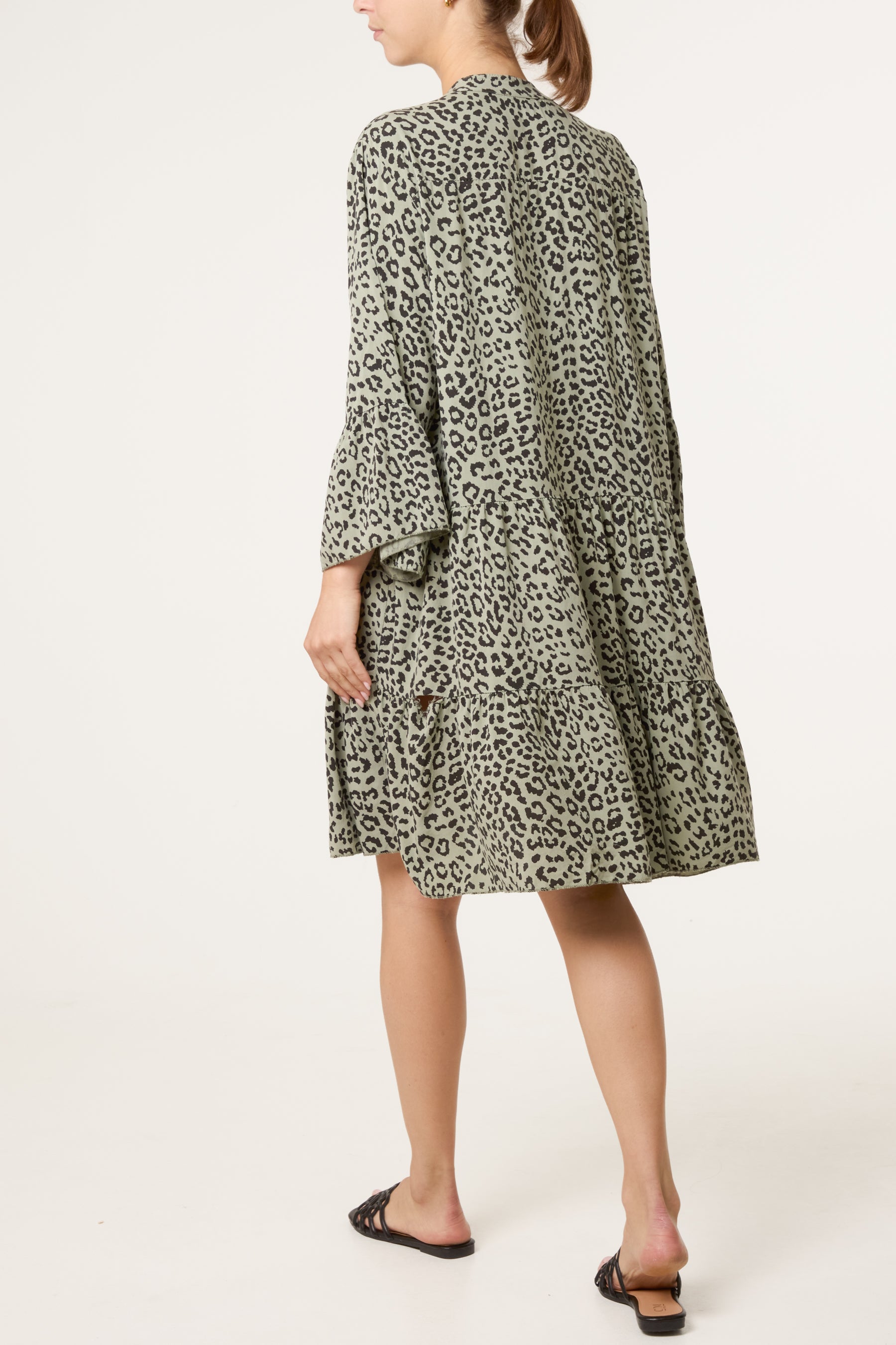 Leopard Print Long Sleeve Tiered Mini Dr